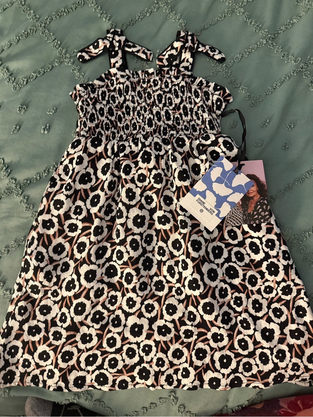 Diane Von Furstenberg x Target Black, White & Tan Floral Smocked Sundress